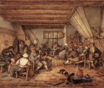 peasants Oil Painting - Feasting Peasants In A Tavern Dutch genre painters Adriaen van Ostade